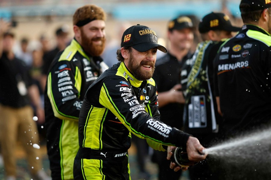 Ryan Blaney celebrates his 2023 NASCAR Cup Series championship