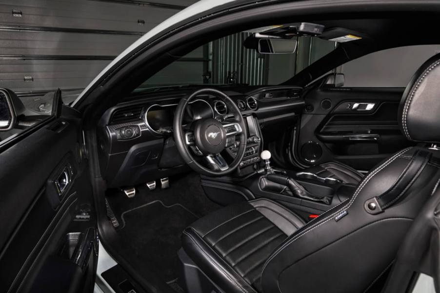 A Ford Mustang Mach 1 shows off its shifter for its TREMEC TR-3160 manual transmission.