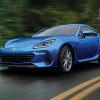 Blue Subaru BRZ tS sports car on a wet road.