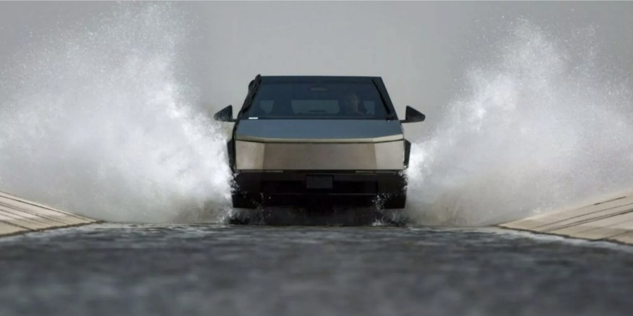 The Tesla Cybertruck splashing through water