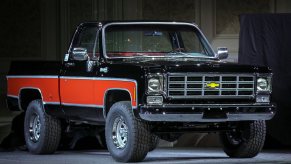 Red and black Chevrolet C10 Silverado 1500 pickup truck