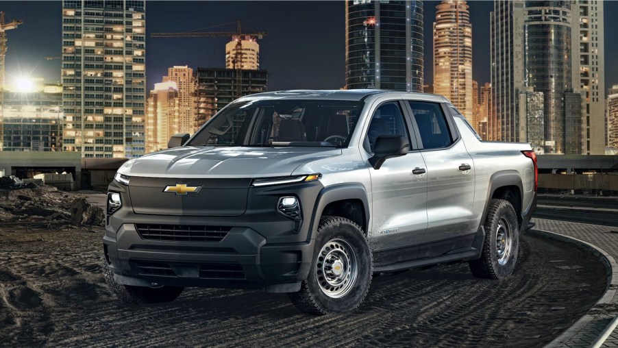 The 2024 Chevy SIlverado EV 3WT at a work site