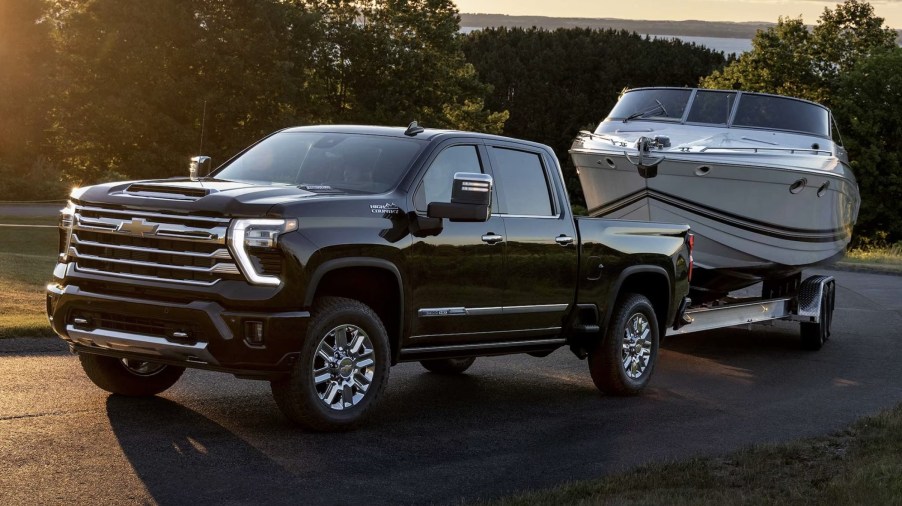 The 2024 Chevy Silverado 3500 towing a boat