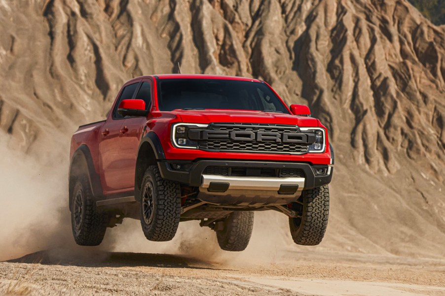 The 2024 Ford Ranger flying through the air