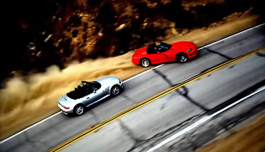 While Justin Timberlake wasn't in the car, JC Chasez and Lance Bass of NSYNC try to outrun a BMW Z3.