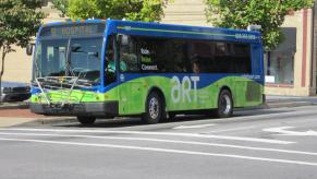 An electric bus traveling in Asheville, NC