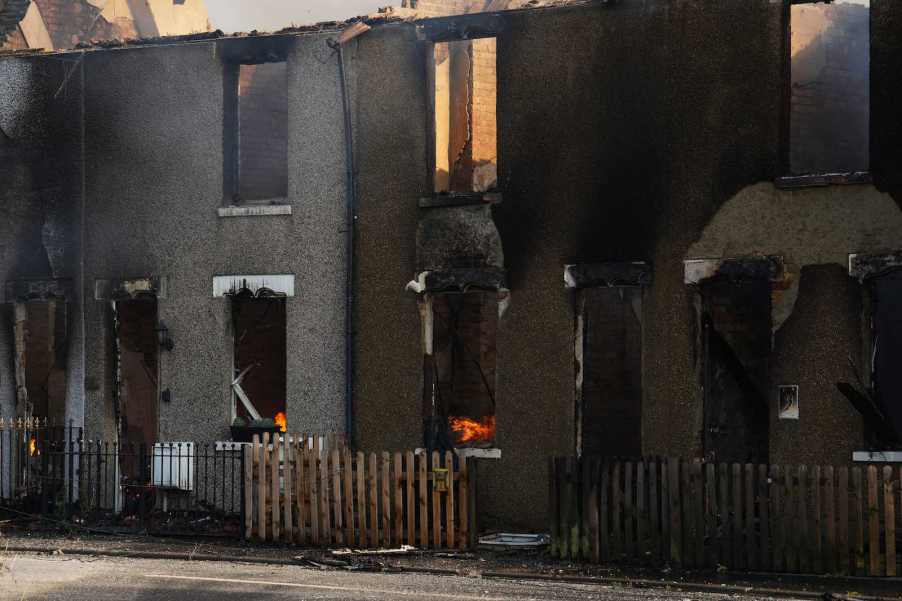 A U.K. apartment building on fire