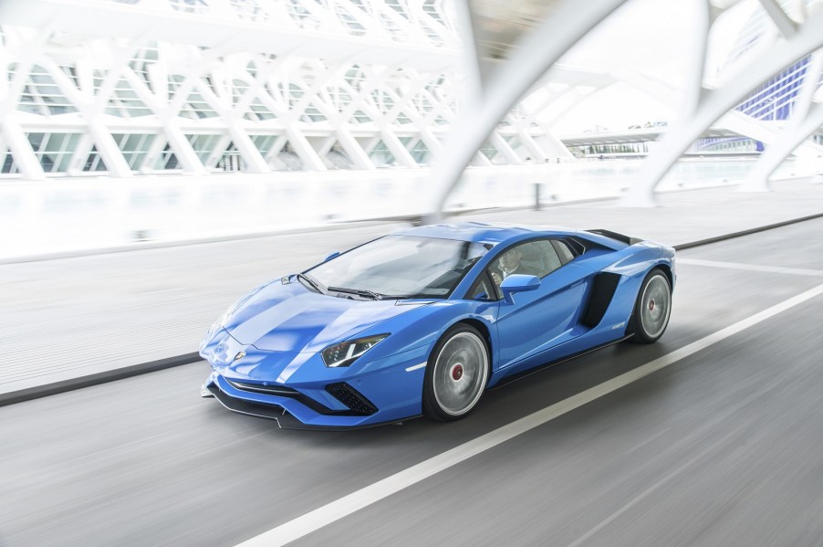 A blue Lamborghini Aventador