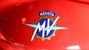 An MV Agusta F4 shows off its brand logo.