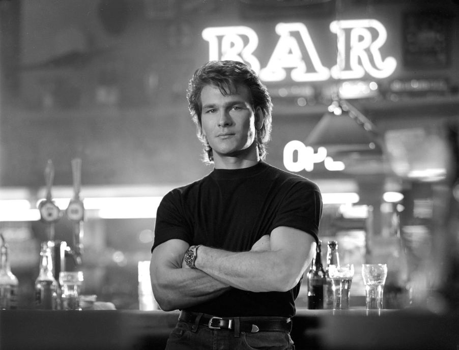 Black and white photo of actor Patrick Swayze during the Road House promo