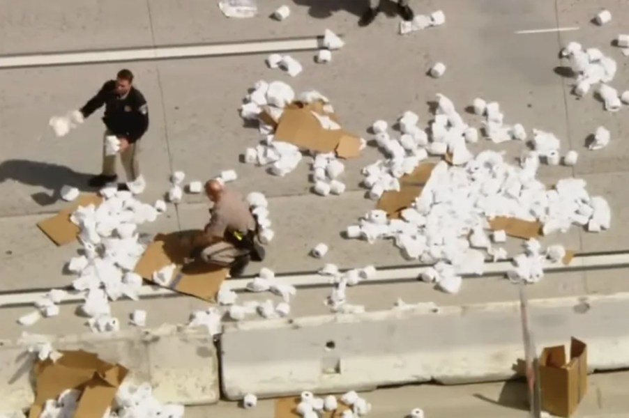 Toiler paper rolls on the California highway