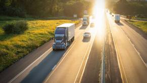 Drivers pass on the right and left on a two-lane highway in the United States.