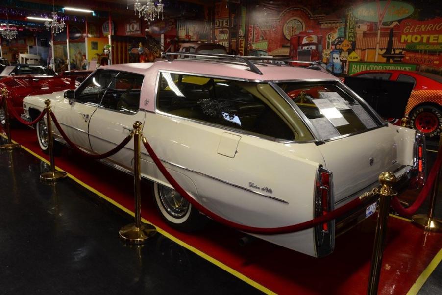 The custom white and pink station wagon Elvis Presley had built.