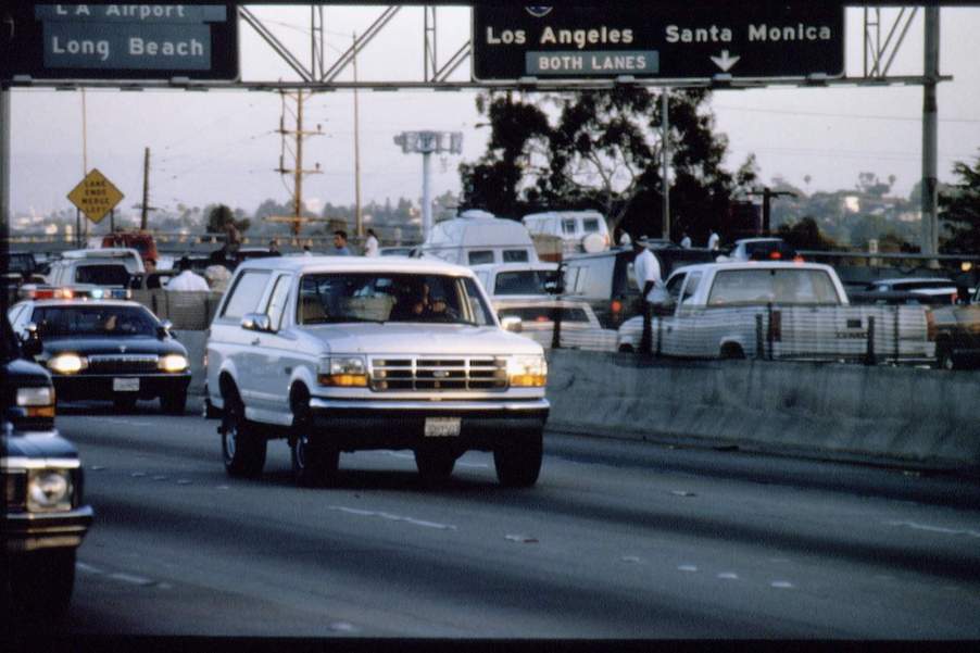 Photos of Al Cowlings' white 1993 Ford Bronco during the OJ Simpson chase.