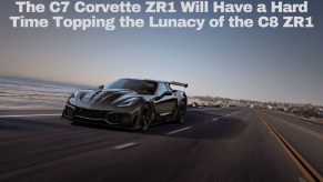 A C7 Corvette ZR1 drives across a desert landscape.