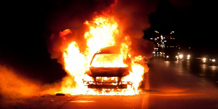 A car fire like this could leave people wondering if car insurance will cover their vehicle after it caught fire.