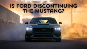 A Ford Mustang posing the question 'Is Ford Discontinuing the Mustang?'