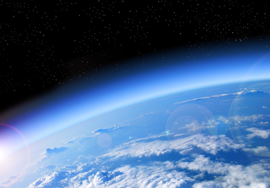 The earth's atmosphere, including its ozone layer, as visible from sapce