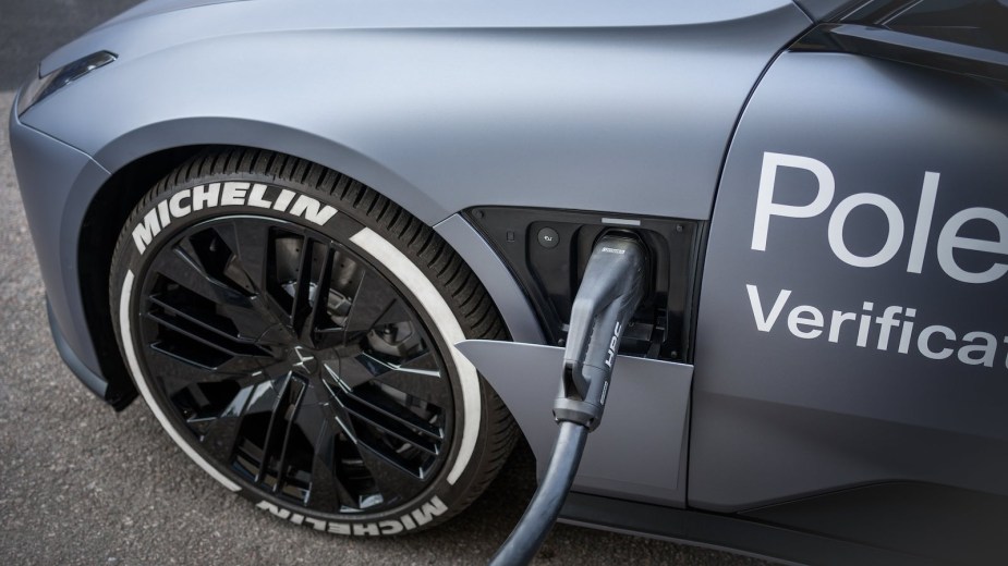 Polestar's rapid charging EV prototype plugged in.