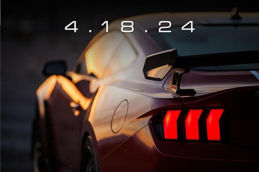 The rear end of a new Shelby Mustang in a Shelby American teaser.