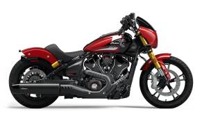 A red Indian Scout 101 shows off its livery.