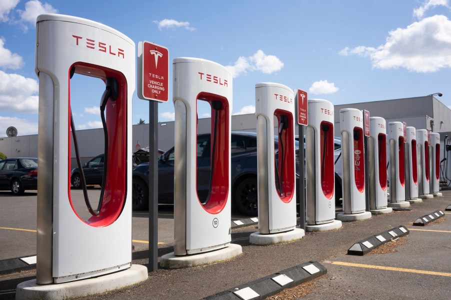 Tesla supercharger station in close view in Texas during the daytime