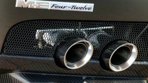 The chrome tailpipes in a mid-engine Chrysler concept car