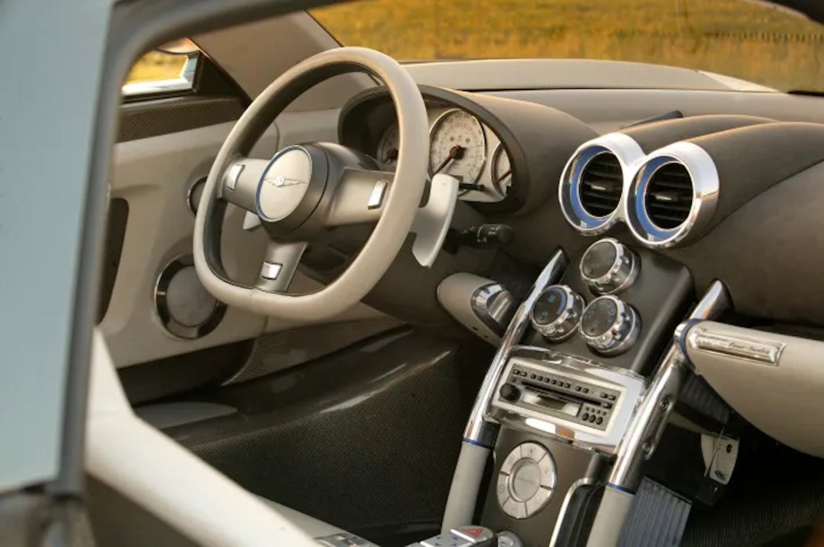 Interior of a mid-engine Chrysler concept car.