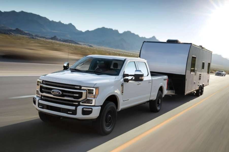 the 2021 Ford F-250 pulling a camper