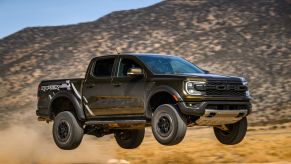 The 2024 Ford Ranger Raptor jumping through the air