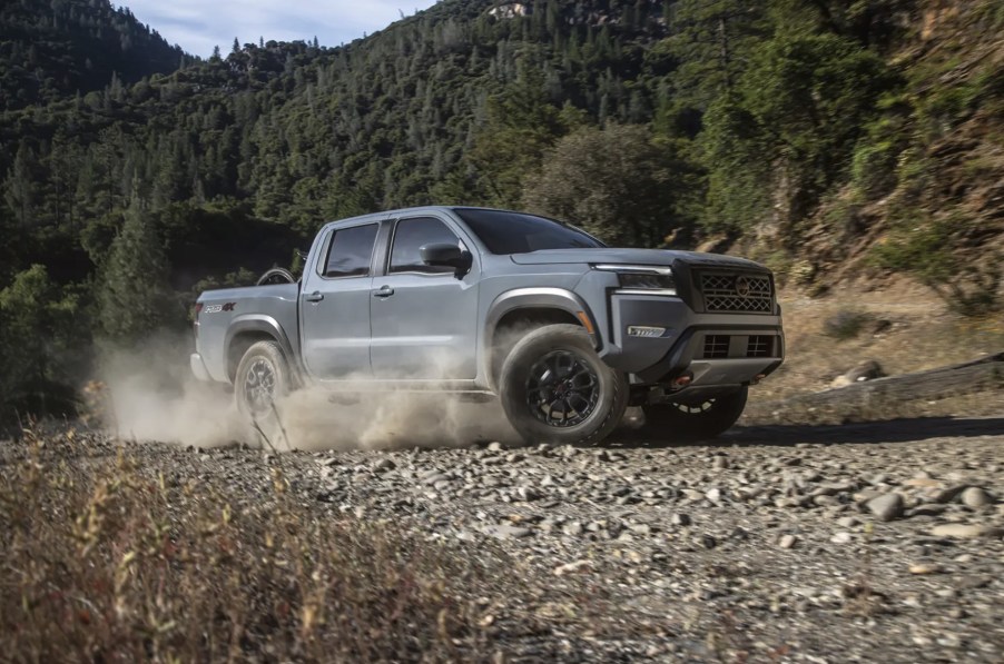 The 2024 Nissan Frontier kicking up dirt