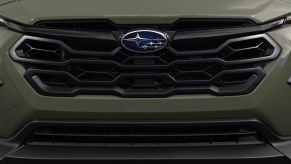 The Subaru logo on the Grille of a Crosstrek