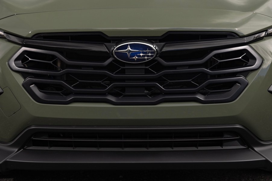 The Subaru logo on the Grille of a Crosstrek