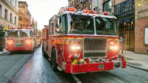 A set of FDNY fire engines on the streets of New York City.