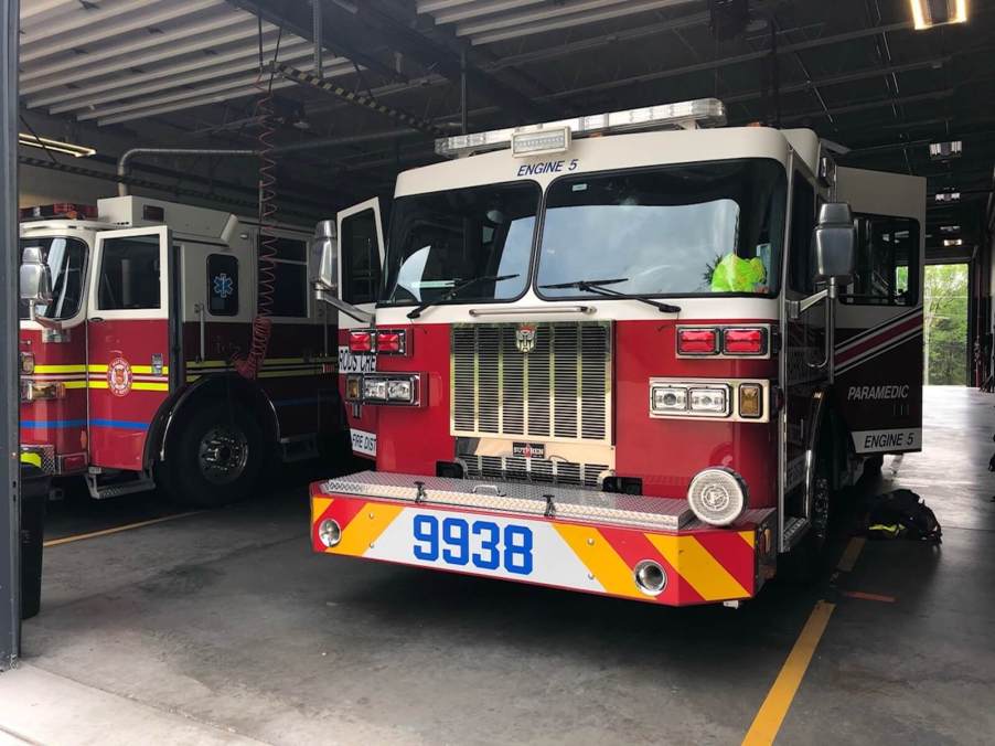 This fire truck, Engine 9938, looks so big in the station bay.