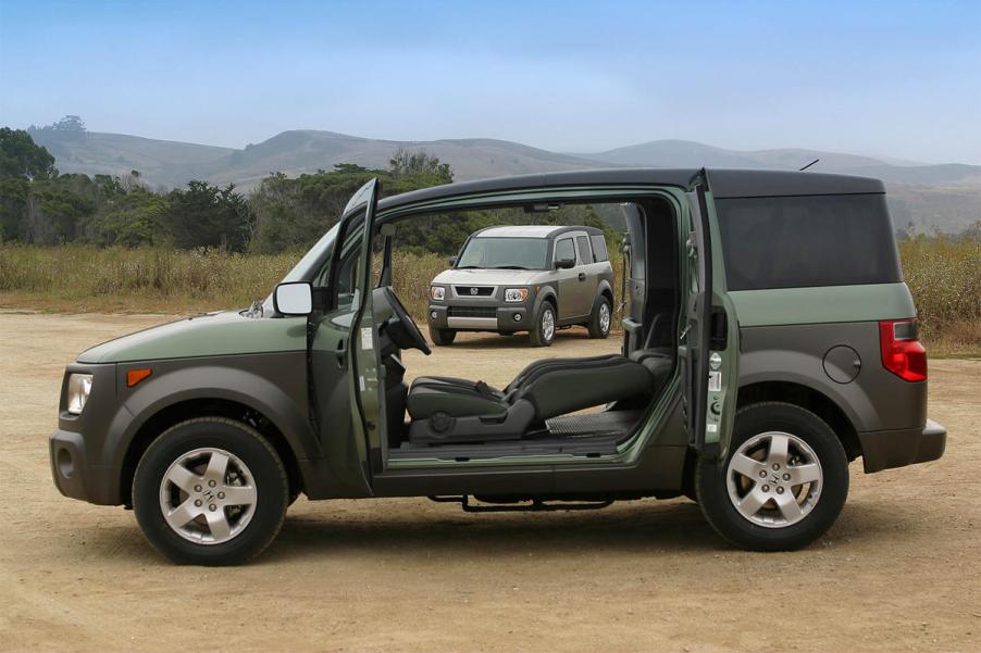 The Honda Element with its suicide doors open