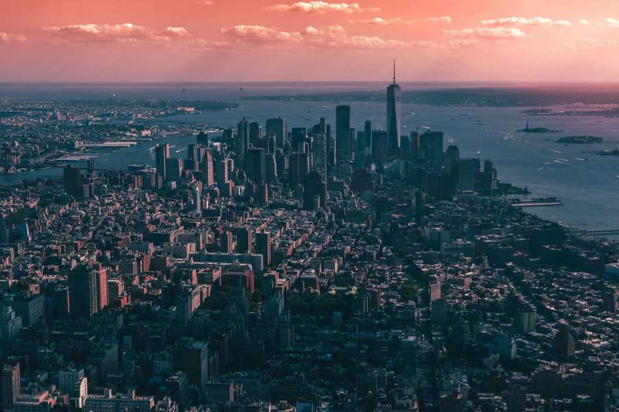 Overhead view of the island of Manhattan