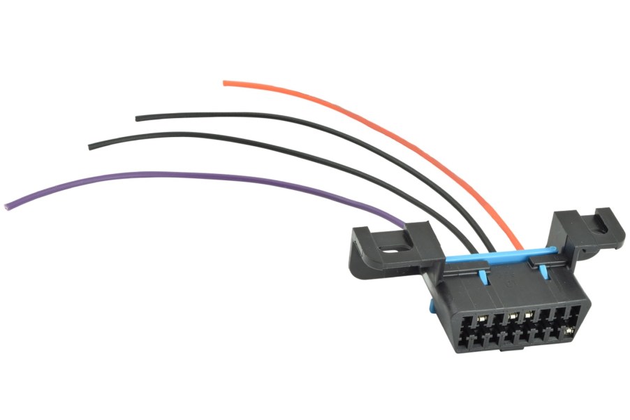 The Onboard diagnostics OBD port and "pigtail" with wires.