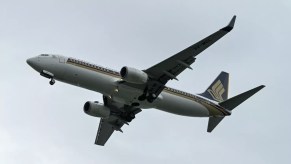 A Singapore Airlines plane in the air