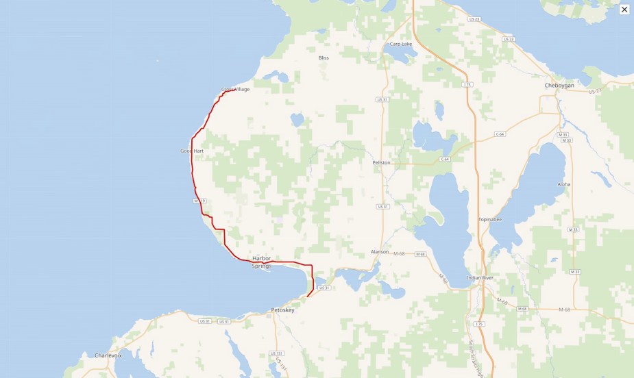 Map of the 'Tunnel of Trees' drive in Michian