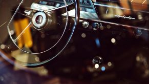 The interior of a vintage classic Volvo grand tourer.