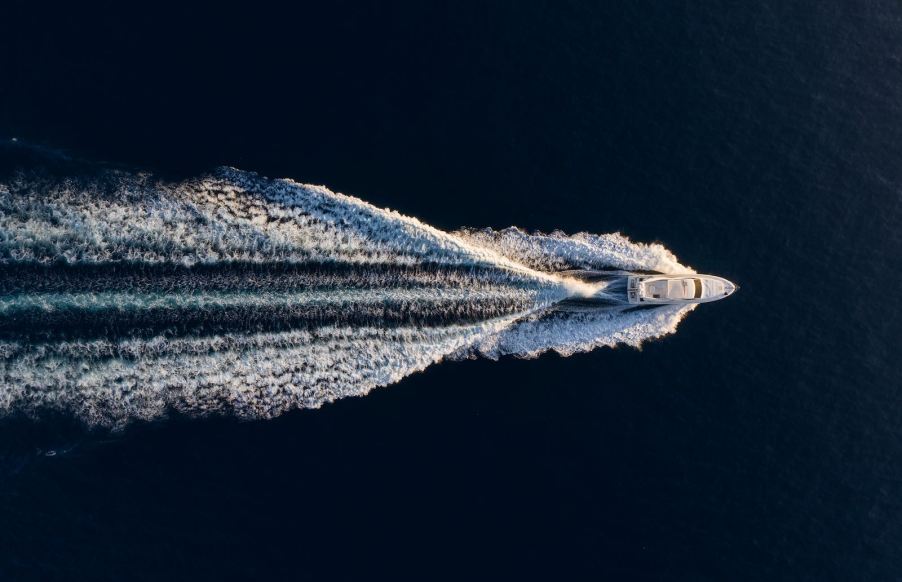 Yacht sailing through international waters.