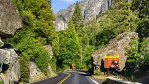 California Highway 120 heading west into Yosemite National Park