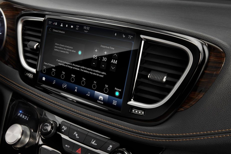 The infotainment system on the interior of a Chrysler Pacifica minivan