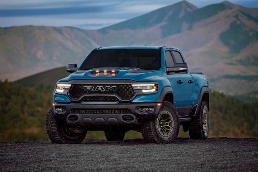 The Ram 1500 off-roading in the mountains