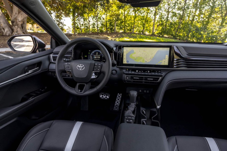 The black interior of a 2025 Toyota Camry sedan