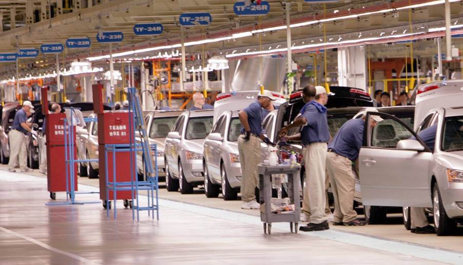 Workers on the assembly line in Hyundai's Alabama plant