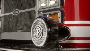 A fire truck shows off its Q-Siren and large bumper.