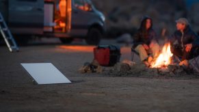 A Starlink at an RV campsite in the desert.