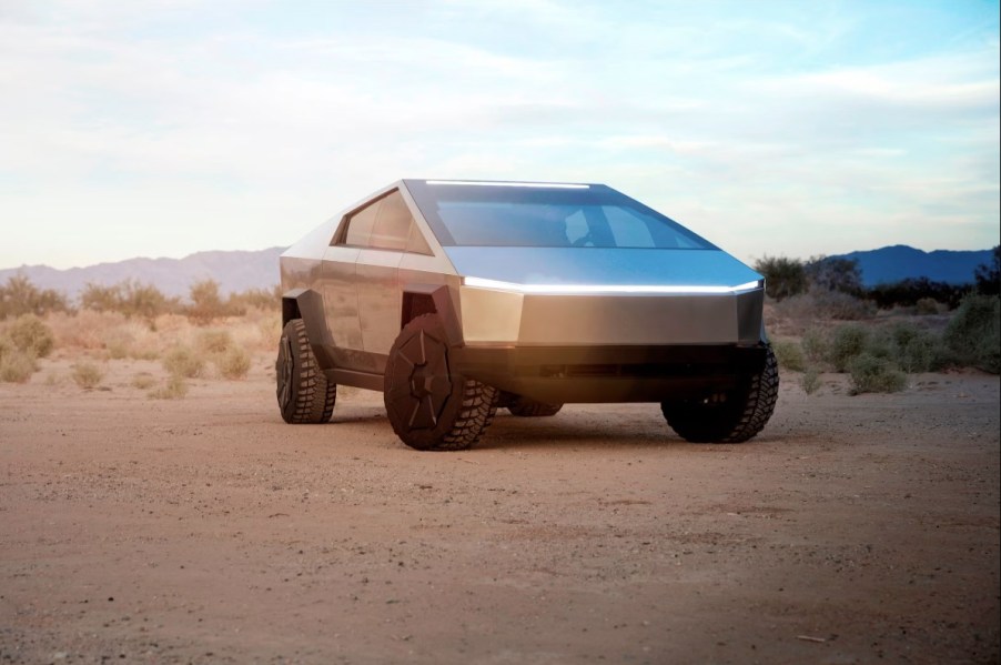 The Tesla Cybertruck in sand